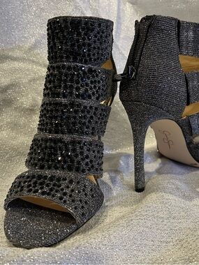Jessica Simpson Black Rhinestone Strappy High Heel